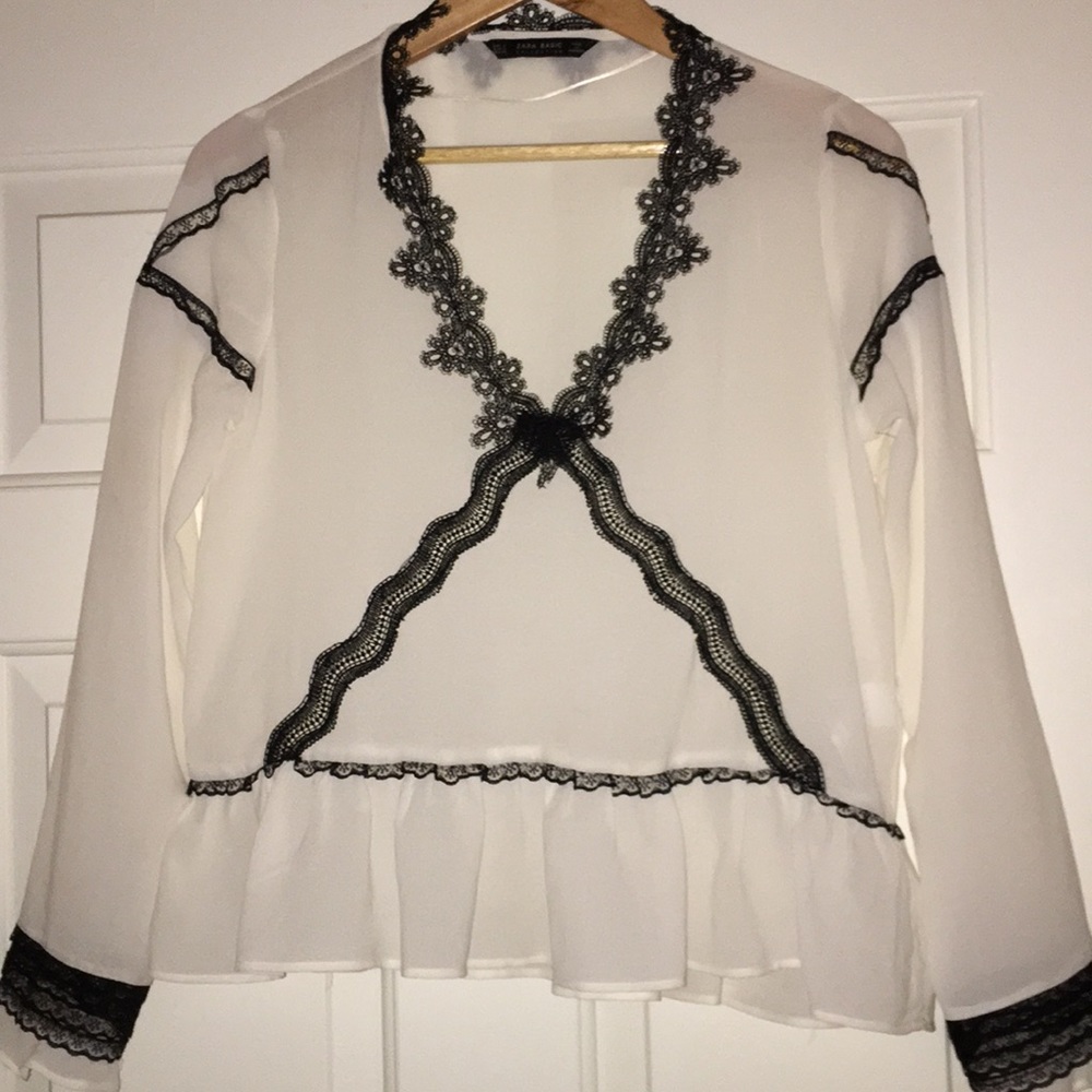 ZARA WHITE Silky BLACK FRENCH  LACE TRIM NEW TAGS